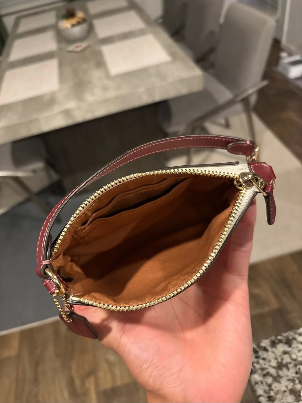 Coach Nolita 15 Cream Mini Wristlet with Pink & Red Floral Motif